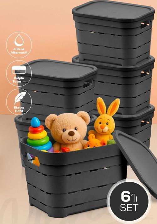 6'lı Kapaklı 5 Litre Delikli Saklama Kutusu Antrasit
