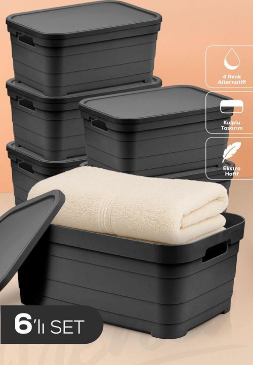 6'lı Kapaklı 10,8 Litre Saklama Kutusu Antrasit