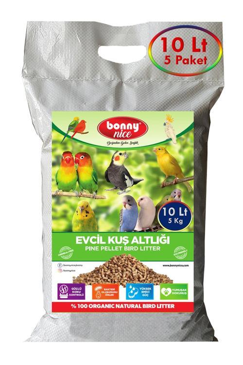  Bonny Nice Doğal Kuş Kumu Çam Pelet Kanarya Kuş Kafes Altlığı 5 Kg 10 Lt (5 Adet)