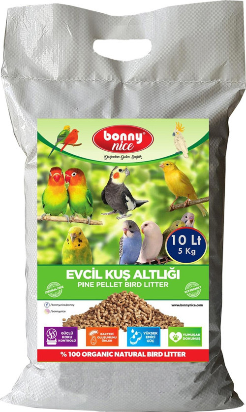 Bonny Nice Doğal Kuş Kumu Çam Pelet Kanarya Kuş Kafes Altlığı 5 Kg 10 Lt