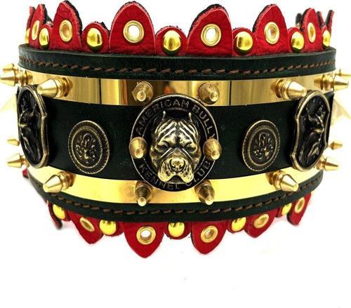 Haki-Sarı American Bully Özel Tasarım Deri Köpek Tasması