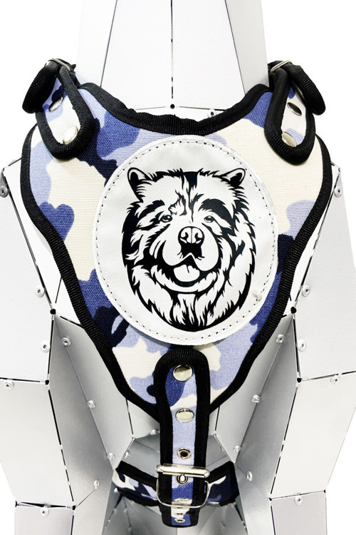 Mavi Beyaz Kamuflaj Chow Chow Çin Aslanı Köpek Göğüs Tasması Bel Tasması