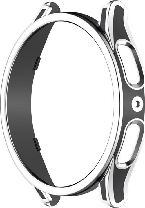 Galaxy Watch 4 Ile Uyumlu 44mm Sert Pc Kasa Koruma Watch 4 Ile Uyumlu Gard Çerçeve Silver-black