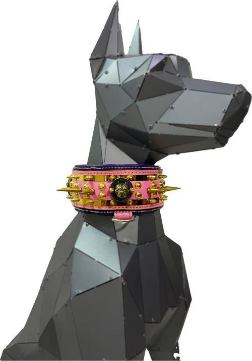 Pembe Özel Tasarım Pitbull Deri Köpek Tasması