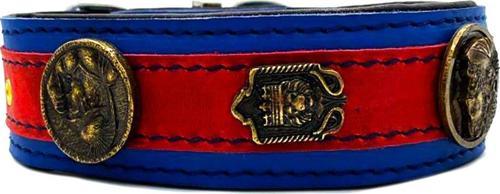 Lacivert-Kırmızı Özel Tasarım Deri Köpek Tasması Köpek Boyun Tasması
