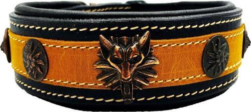 Lacivert-Hardal Kurt Başlı Deri Köpek Tasması Özel Tasarım Köpek Boyun Tasması