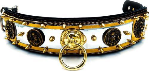 Sarı Yansımalı Halkalı Özel Tasarım Deri Köpek Tasması