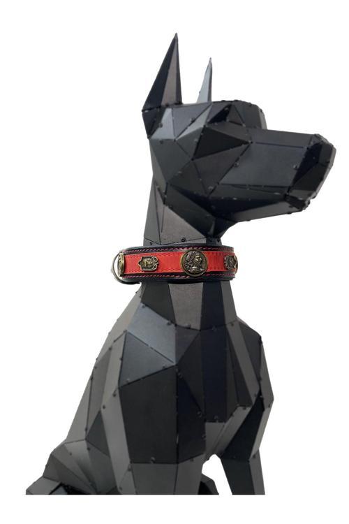 Siyah-Kırmızı Özel Tasarım Deri Köpek Tasması Köpek Boyun Tasması