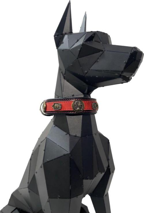 Siyah-Kırmızı Özel Tasarım Deri Köpek Tasması Köpek Boyun Tasması