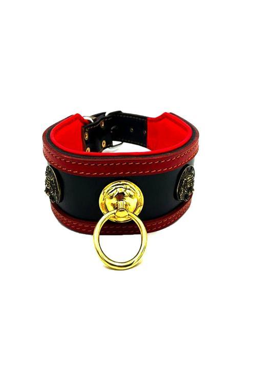 Kırmızı Siyah Pirinç Halkalı Özel Tasarım Deri Köpek Tasması