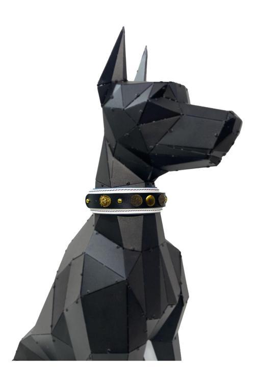Beyaz-Lacivert Özel Tasarım Deri Köpek Tasması Köpek Boyun Tasması