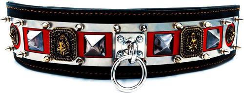 Kırmızı-Siyah Krom Halkalı Deri Köpek Tasması