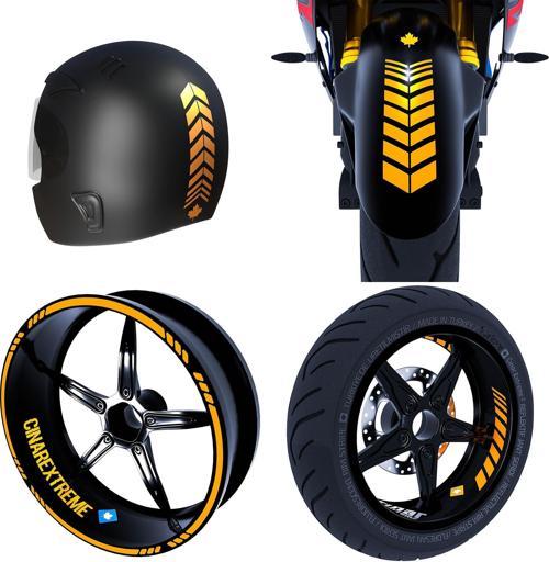 Moto Rider 4'lü Sticker Seti Taksi Sarısı İç Dış Jant Şeridi Kask ve Çamurluk Çınar Extreme 