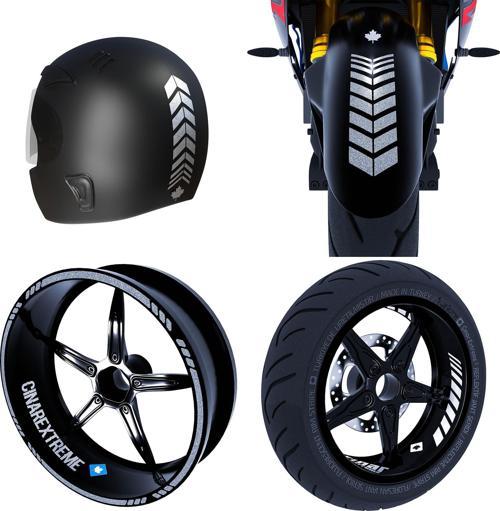 Moto Rider 4'lü Sticker Seti Yaldızlı Gümüş İç Dış Jant Şeridi Kask ve Çamurluk Çınar Extreme 