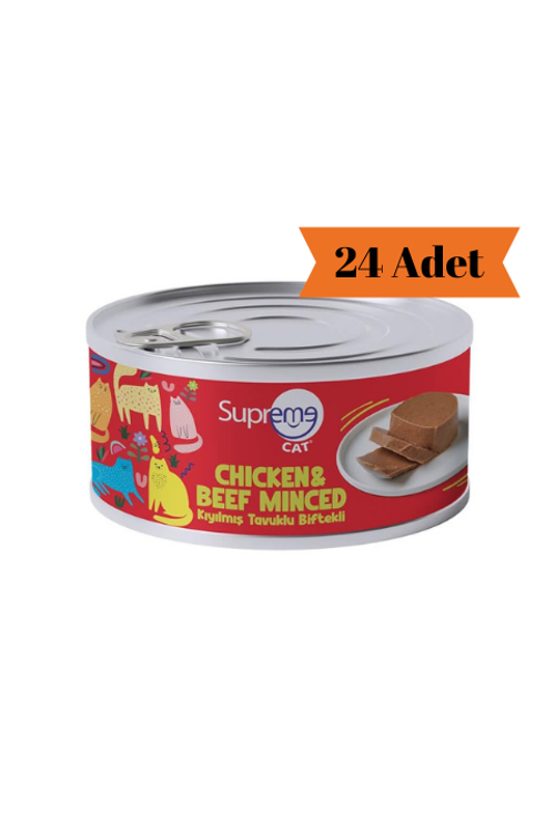 Cat Kıyılmış Tavuklu ve Biftekli Yetişkin Kedi Konservesi 85Gr x 24 Adet