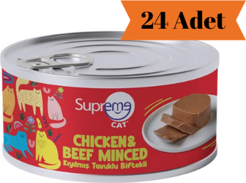 Cat Kıyılmış Tavuklu ve Biftekli Yetişkin Kedi Konservesi 85Gr x 24 Adet
