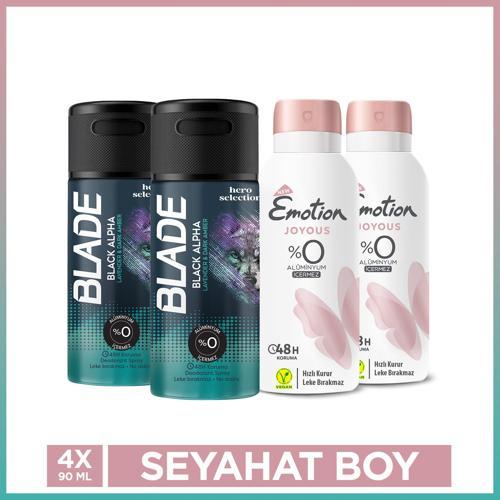 Joyous Kadın Deodorant & Blade Black Alpha Erkek Deodorant 4x90 Ml Seyahat Seti