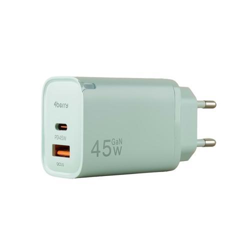 AD17 45W  Yeşıl Süper Hızlı Şarj Adaptörü – Çift Port USB-A & USB-C, PD + QC3.0 Destekli