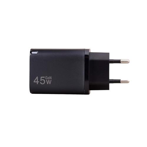 AD17 45W Siyah Süper Hızlı Şarj Adaptörü – Çift Port USB-A & USB-C, PD + QC3.0 Destekli