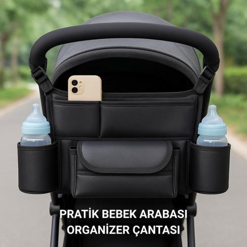 Pratik 8 Bölmeli Çok Fonksiyonlu Bebek Arabası İçin Organizer Çanta, Biberen, Bez, Telefon Tutucu Çanta