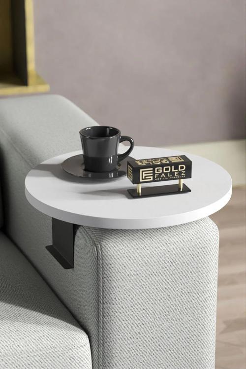 Yan Sehpa Ayarlanabilir Tepsi Dekoratif Modern Tepsi Beyaz(2 Adet) 35x35 cm