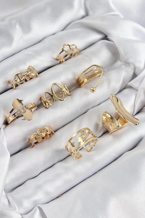 Pirinç Sarmal Ve Yıldız Model Gold Renk Kadın Yüzük Kombin Set - EBJ250816W37410