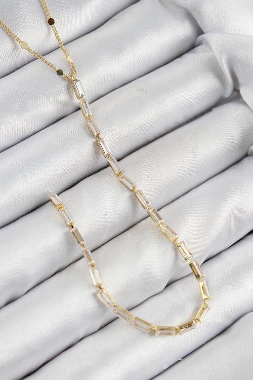 Pirinç Zirkon Taşlı Model Gold Renk Y Kolye - EBJ250816W37240