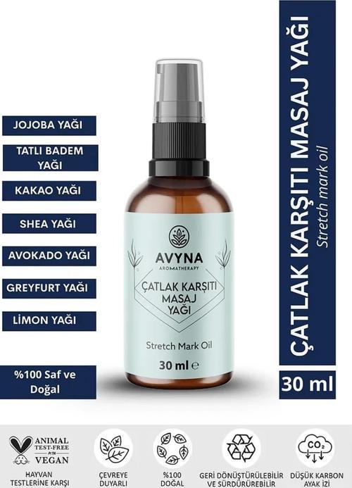 Avyna Çatlak Karşıtı Masaj Yağı 30 ml Cam Şişede %100 Doğal Selülit Karşıtı