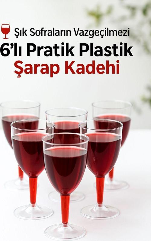 6’lı Şeffaf Plastik Şarap Kadehi – Düğün, Parti ve Davet Sunumlarına Uygun Bardak