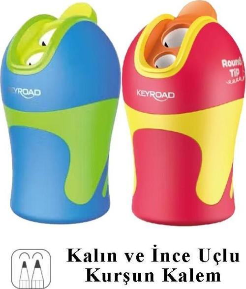 Kalemtraş 2 li 2 Adet Hazneli Jumbo ve Standart Kalem Açacağı Plastik Kalemtıraş 2 Renk Keyroad
