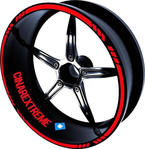 4 Parçalı Kesikli Tasarımlı Reflektif Kırmızı Jant Şeridi Sticker Çınar Extreme 