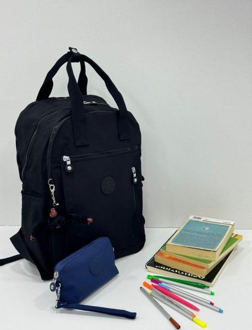 Unisex Suya Dayanıklı Krinkıl Kumaş Sırt Çantası Ve Cüzdan Tipi Askılı Kalemlik