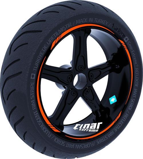 Alev Turuncusu 4 Parçalı Keskin Jant Şeridi Sticker Çınar Extreme 