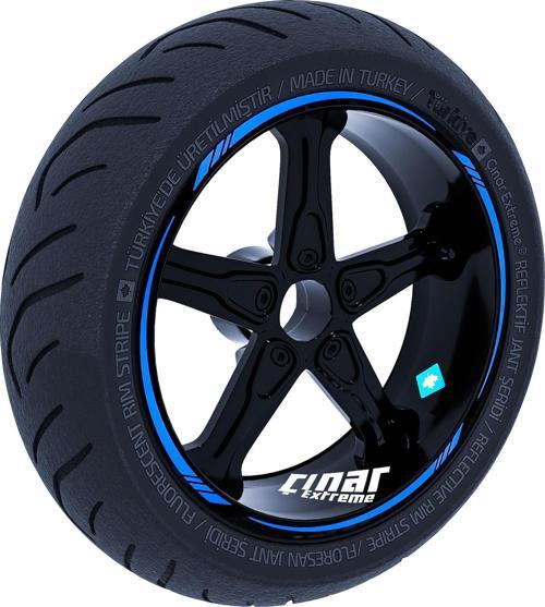 Azur Mavi 4 Parçalı Keskin Jant Şeridi Sticker Çınar Extreme 