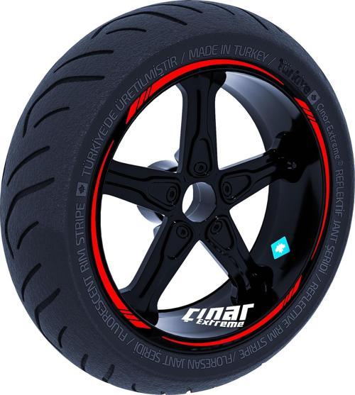 Bayrak Kırmızı 4 Parçalı Keskin Jant Şeridi Sticker Çınar Extreme 