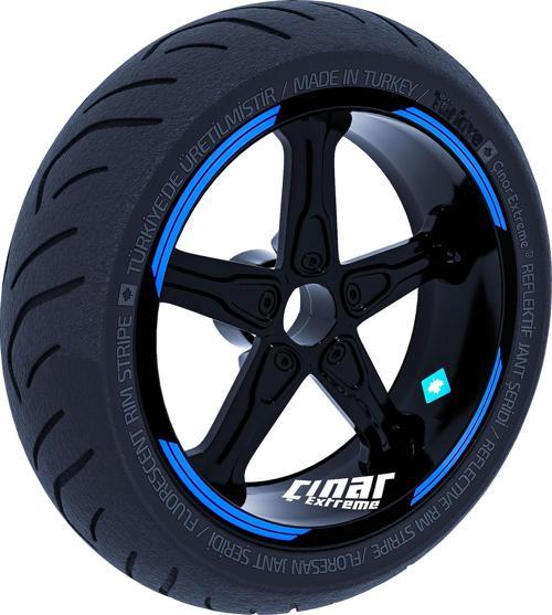 Double Stripe Tasarımlı Azur Mavi Jant Şeridi Sticker Çınar Extreme 