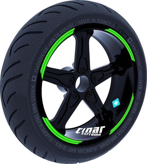 Double Stripe Tasarımlı Floresan Yeşil Jant Şeridi Sticker Çınar Extreme 