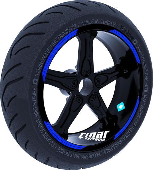 Double Stripe Tasarımlı Reflektif Mavi Jant Şeridi Sticker Çınar Extreme 