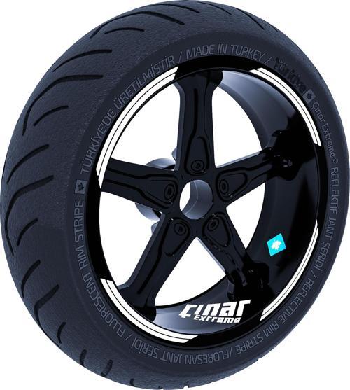 Double Stripe Tasarımlı Süt Beyaz Jant Şeridi Sticker Çınar Extreme 