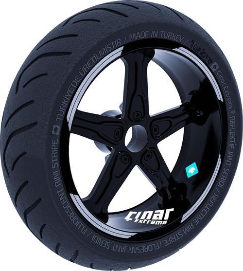 Double Stripe Tasarımlı Yaldızlı Gümüş Jant Şeridi Sticker Çınar Extreme 