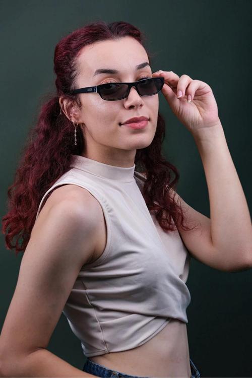 Kadın Siyah Desenli Kemik Polarize Retro Güneş Gözlüğü Cs002 C15