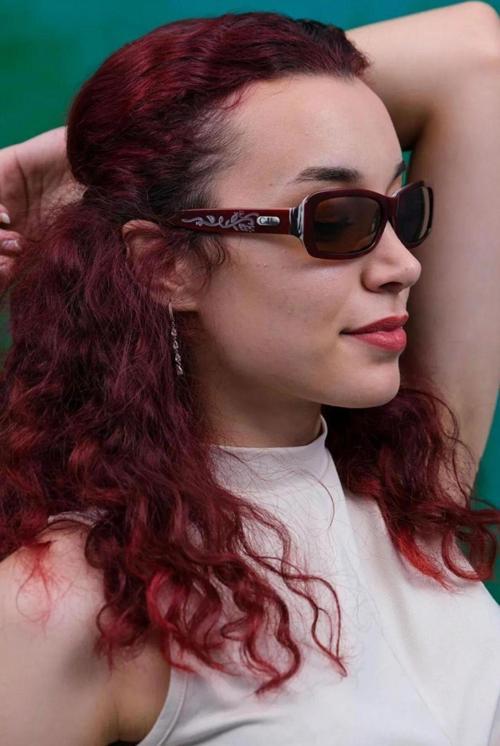 Kadın Kahverengi Desenli Lazer Işlemeli Kemik Polarize Retro Güneş Gözlüğü Cs024 C17