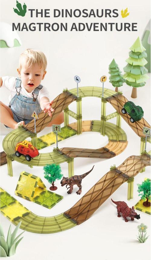 Racing Car 80 Parçalı Premium Manyetik Oyuncak Seti (2 Araba, Orman Temalı) | Steam, Eğitici Bloklar