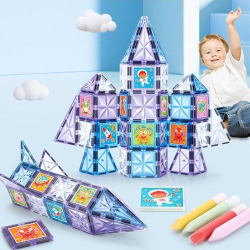 Magnepaint 58 Parça Premium Manyetik Boyanabilir Blok Seti | Uzay Temalı | Steam, Eğitici Oyuncak