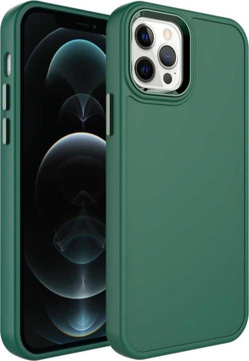 Iphone 12 Pro Max Ile Uyumlu Kılıf Metal Çerçeve Tasarımlı Pastel Renkli Sert Ebullience Koyu Yeşil