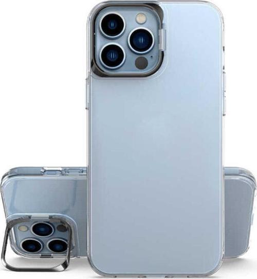 Iphone 14 Pro Ile Uyumlu Kılıf Metal Kamera Standlı Airbag Şeffaf Skubi Silikon Siyah