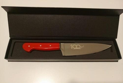 Sürmene El Dövmesi Kırmızı Plexi Saplı Şef Bıçağı 100. Yıla Özel