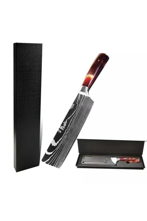 Japon Nakiri Şef Bıçağı ( Kırmızı Reçine Saplı )