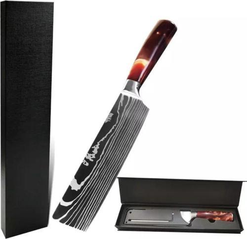 Japon Nakiri Şef Bıçağı ( Kırmızı Reçine Saplı )