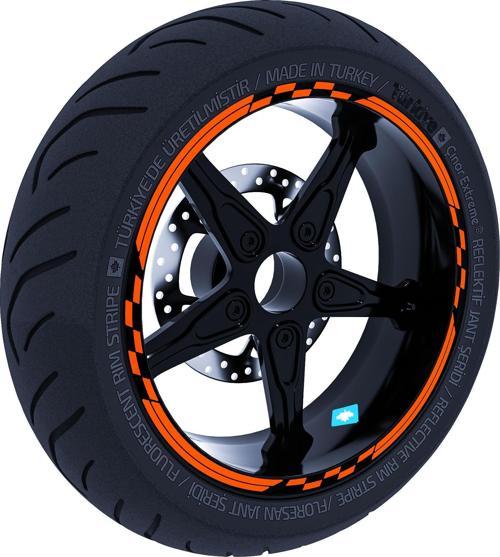 Moto GP Yarış Bayraklı Alev Turuncusu Jant Şeridi Sticker Çınar Extreme 